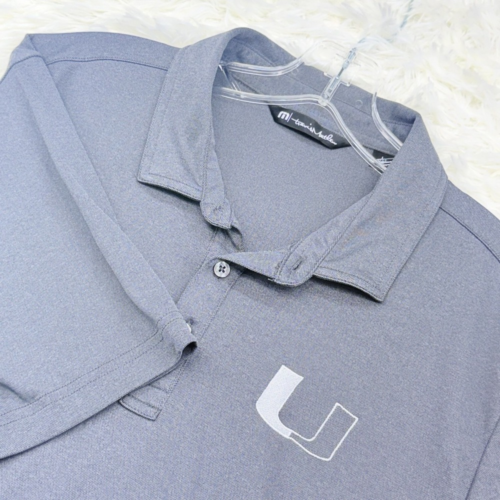 TravisMathew Polo Shirt Mens L Gray Miami Hurricanes U Logo Golf Performance